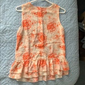 Sleeveless Blouse with Orange Floral Print